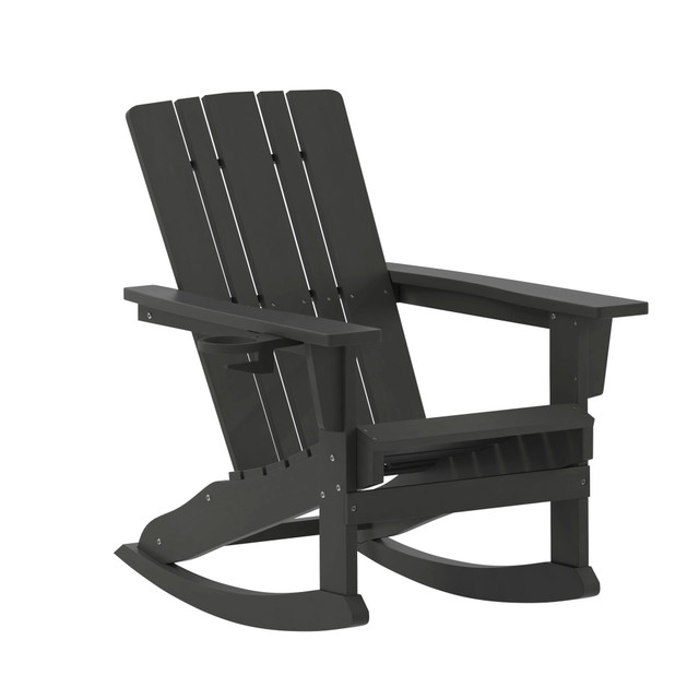 FLASH FURNITURE LEHMP104531BK Halifax All-Weather Adirondack Chair with Cup Holder and Pull-Out Ottoman, Black FLASH FURNITURE LEHMP104531BK Halifax All-Weather Adirondack Chair with Cup Holder and Pull-Out Ottoman, Black