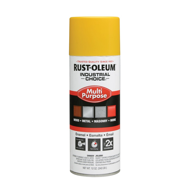 RUST-OLEUM CORPORATION 1644830 Rust-Oleum Industrial Choice 1600 System Multi-Purpose Enamel Spray Paint, 12 Oz, Gloss Safety Yellow, Case Of 6 Cans