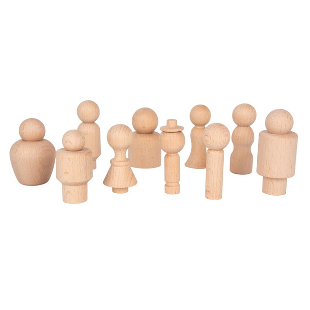 Help kids improve their fine motor skills with the TickiT Wooden Community Figures. These wooden peg dolls are made of beech wood with smooth surfaces to prevent splinters.  Peg dolls made from sustainably sourced European beech wood for a smooth feel.  Dolls come in different shapes.  Sizes range from 2-5/8in to 3-1/8in.  For ages 18 months+.