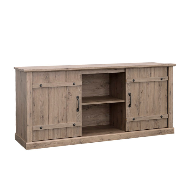 SAUDER WOODWORKING CO. 434954 Sauder Select Farmhouse Entertainment Credenza with Sliding Doors, 28-1/2inH x 62-1/2inW x 16-3/4inD, Laurel Oak SAUDER WOODWORKING CO. 434954 Sauder Select Farmhouse Entertainment Credenza with Sliding Doors, 28-1/2inH x 62-1/2inW x 16-3/4inD, Laurel Oak