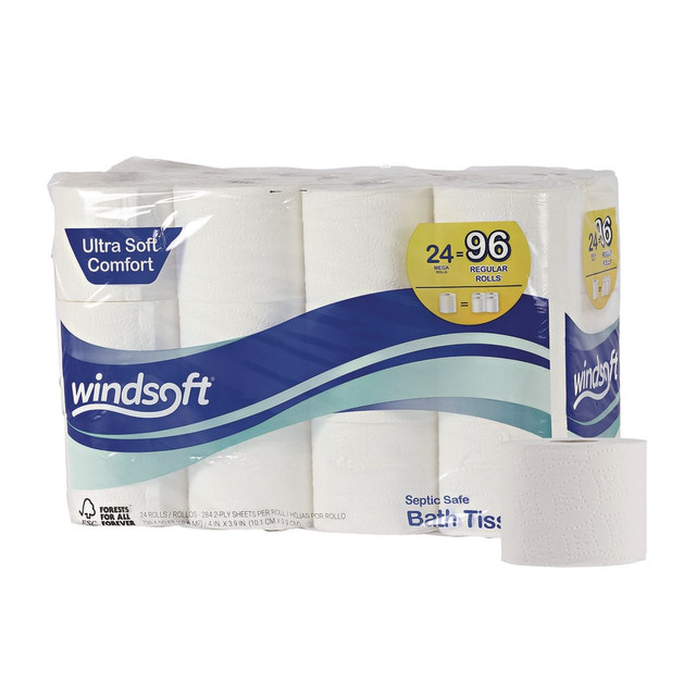 LAGASSE, INC. 418230 Windsoft Premium Bath Tissue, Septic Safe, 2-Ply, White, 284 Sheets/Roll, 24 Rolls/Carton