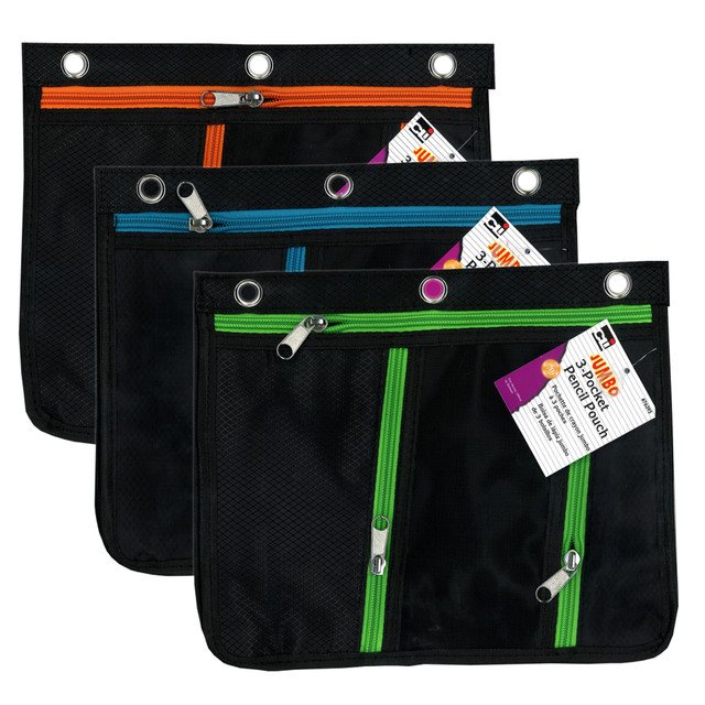CHARLES LEONARD INC. CHL763953 Charles Leonard 3-Pocket Expanding Pencil Pouches, 9-1/2inH x 11inW x 1inD, Assorted Colors, Pack Of 3 Pouches CHARLES LEONARD INC. CHL763953 Charles Leonard 3-Pocket Expanding Pencil Pouches, 9-1/2inH x 11inW x 1inD, Assorted Colors, Pack Of 3 Pouches