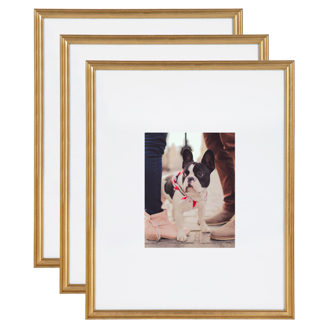 UNIEK INC. 216959 Kate And Laurel Adlynn Wall Picture Frame Set, 21in x 17in With Mat, Gold, Set Of 3