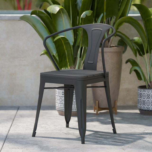 FLASH FURNITURE 2SBT11CBK Helvey Commercial Metal/Resin Outdoor Furniture Stacking Armchairs, Black, Set Of 2 Chairs FLASH FURNITURE 2SBT11CBK Helvey Commercial Metal/Resin Outdoor Furniture Stacking Armchairs, Black, Set Of 2 Chairs