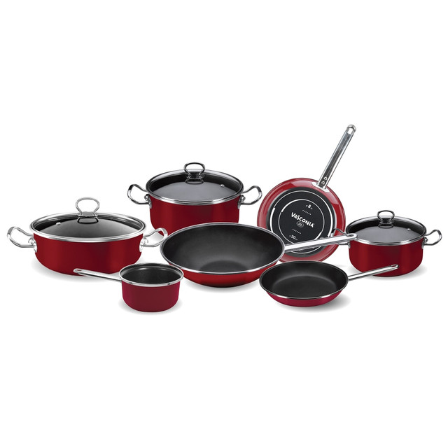 EKCO(R) 4043402 Vasconia Elegance 10-Piece Steel Nonstick Cookware Set, Red EKCO(R) 4043402 Vasconia Elegance 10-Piece Steel Nonstick Cookware Set, Red
