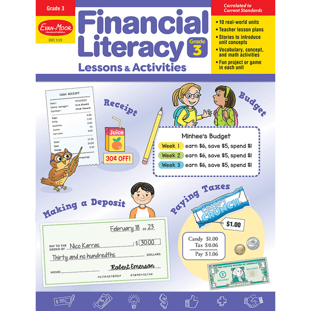 EVAN-MOOR CORPORATION EMC3123 Evan-Moor Financial Literacy Lessons & Activities, Grade 3
