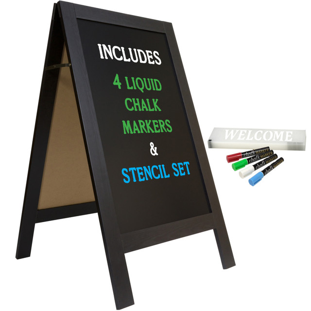GENERAL PRINTING & DESIGN, INC. EGP-CKB-0003 Excello Global Products Double-Sided A-Frame Magnetic Indoor/Outdoor Chalkboard Sign, Porcelain, 40in x 22in, Black Wood Frame GENERAL PRINTING & DESIGN, INC. EGP-CKB-0003 Excello Global Products Double-Sided A-Frame Magnetic Indoor/Outdoor Chalkboard Sign, Porcelain, 40in x 22in, Black Wood Frame