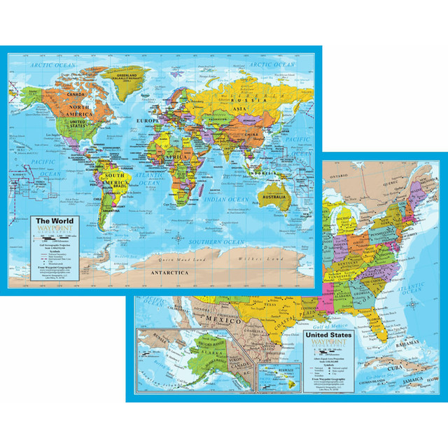 Offer students easy geographical reference in the classroom with these Waypoint Geographic World/USA Laminated Notebook Maps. Each map can be used in most standard 3-ring binders for convenience.  Makes easy reference for continents, countries, states and major World and USA cities with additional points of interest.  Can be used in a standard 3-ring binder.  Includes 32 notebook maps.