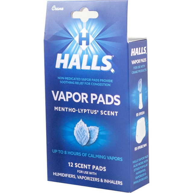 CRANE USA, INC. HS-1950MH Crane Halls Vapor Pads, Mentho-Lyptus Scent, 4-5/16inH x 3inW x 1-1/4inD, Pack Of 12 Pads