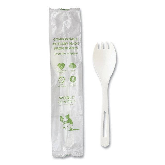 WORLD CENTRIC RK-PS-I TPLA Cutlery, Spork, 6in, White, Carton Of 750 Pieces WORLD CENTRIC RK-PS-I TPLA Cutlery, Spork, 6in, White, Carton Of 750 Pieces