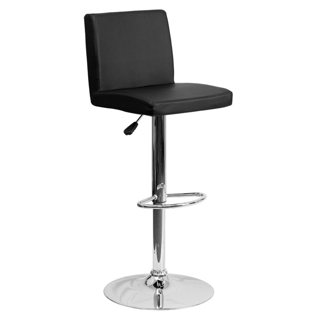 FLASH FURNITURE CH92066BK Contemporary Vinyl Adjustable Height Barstool with Panel Back and Chrome Base, Black FLASH FURNITURE CH92066BK Contemporary Vinyl Adjustable Height Barstool with Panel Back and Chrome Base, Black