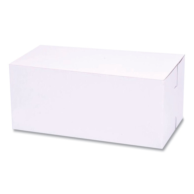Pack cupcakes, cookies, pies and other treats in these SCT 1-Piece Non-Window Bakery Boxes. Each sturdy box is made from moisture-resistant paperboard with lock-corner closures and a tuck top to secure contents.  Made from moisture-resistant clay-coated paperboard.  Lock-corner design for stability.  Tuck-top lid offers a secure closure.  Reversible design.  Clay-coated exterior accepts a printed logo or business name.  Boxes ship flat for transport and storage. Easily assembled.