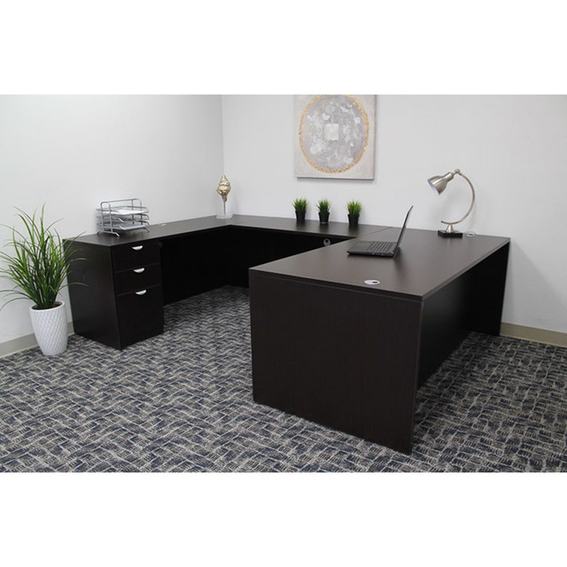 NORSTAR OFFICE PRODUCTS INC. GROUPA14-MOC Boss Office Products 66inW Executive U-Shaped Desk With 2 Box/Box/File Storage Pedestals, Mocha NORSTAR OFFICE PRODUCTS INC. GROUPA14-MOC Boss Office Products 66inW Executive U-Shaped Desk With 2 Box/Box/File Storage Pedestals, Mocha