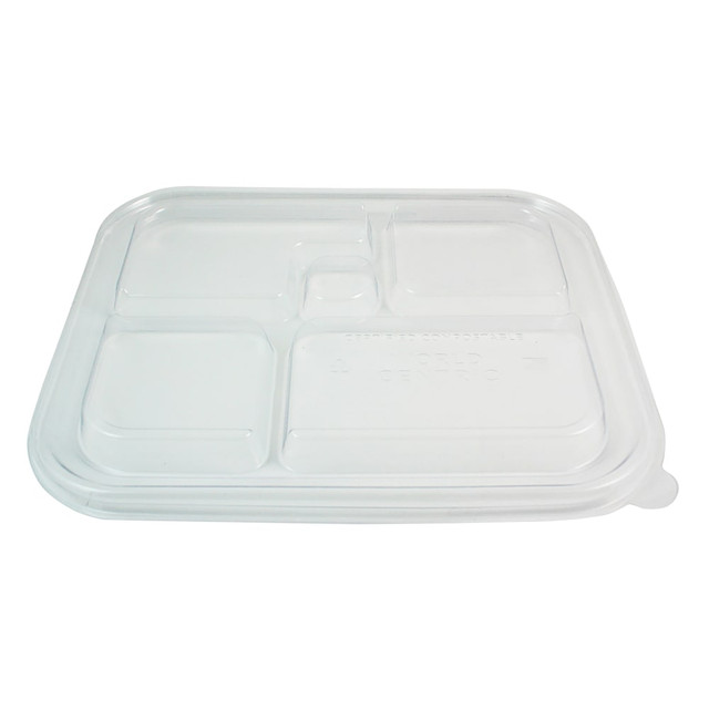 Use World Centric Fiber Container Lids to seal bento box containers holding food items to go. These lids are suitable for hot or cold foods and liquids up to 120 deg.F for maximum versatility.  Made from PLA plastic.  Can be used with hot or cold food.  Suitable for liquids up to 120 deg.F.  Plant-based content - made using tree-free agricultural products or by-products, helping you support innovative use of plants while reducing use of forests or other resources.
