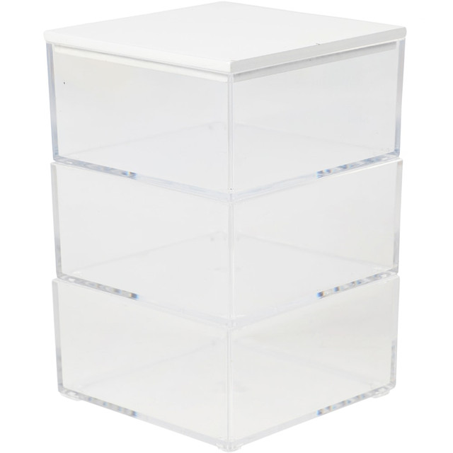 FLASH FURNITURE BEPB45173WDCLWH Martha Stewart Brody Plastic Storage Organizer Bins With Lid, 2inH x 3inW x 3-3/4inD, Clear/White, Set Of 3 Bins FLASH FURNITURE BEPB45173WDCLWH Martha Stewart Brody Plastic Storage Organizer Bins With Lid, 2inH x 3inW x 3-3/4inD, Clear/White, Set Of 3 Bins