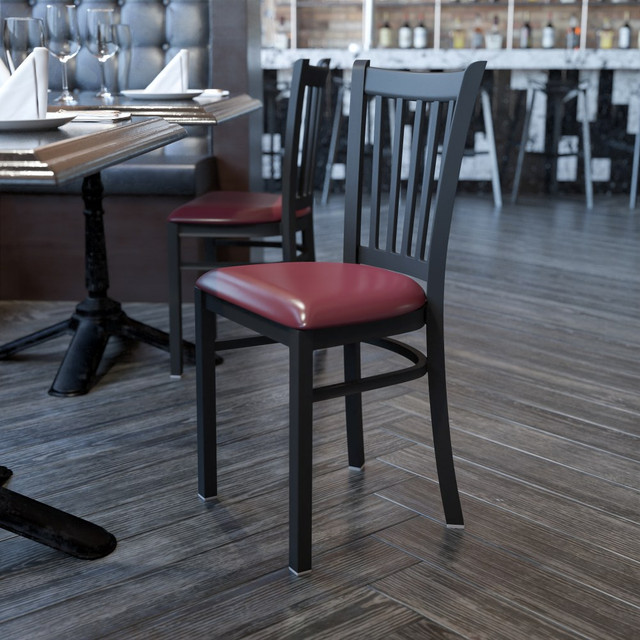 FLASH FURNITURE XUDG6Q2BVRTBURV Vertical Back Restaurant Accent Chair, Burgundy Seat/Black Frame FLASH FURNITURE XUDG6Q2BVRTBURV Vertical Back Restaurant Accent Chair, Burgundy Seat/Black Frame