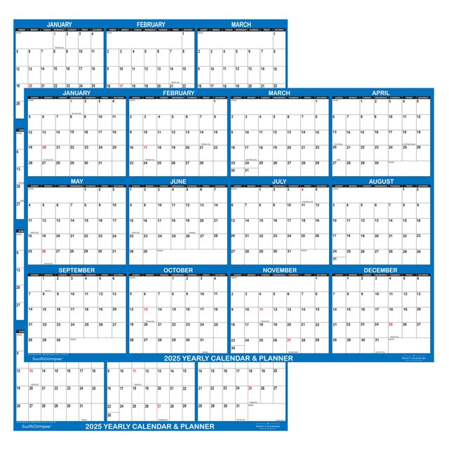 RELIABLE MAP COMPANY OF FLORIDA, LLC DBA SWIFTMAPS AND GRAPHICS SG 2025 NAVY 32 2025 SwiftGlimpse Reversible Yearly Wall Calendar, 32in x 48in, Navy, January To December