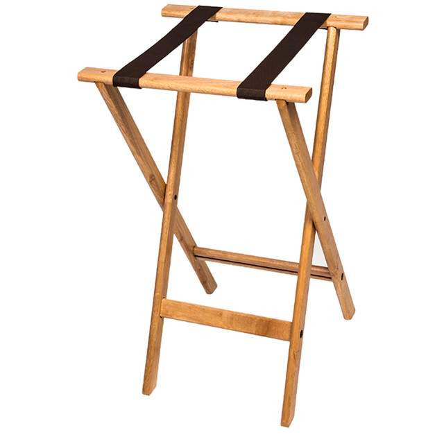 CENTRAL SPECIALTIES CO. 1170NAT-1 CSL Deluxe Wood Tray Stand, 30inH x 18-1/2inW x 17inD, Natural Finish/Brown Straps CENTRAL SPECIALTIES CO. 1170NAT-1 CSL Deluxe Wood Tray Stand, 30inH x 18-1/2inW x 17inD, Natural Finish/Brown Straps