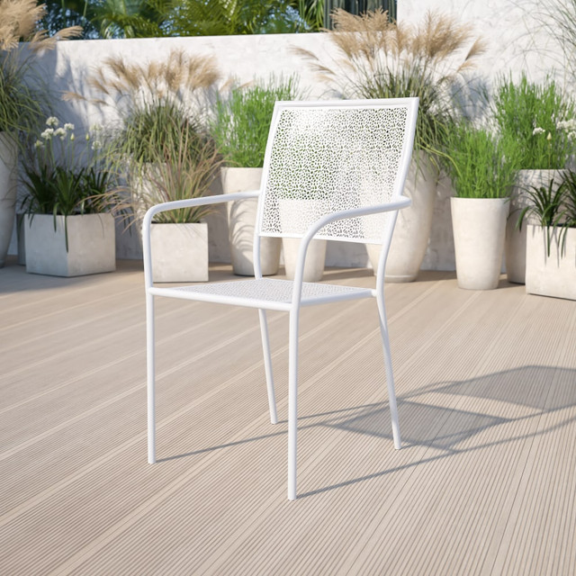 FLASH FURNITURE CO2WH  Oia Indoor/Outdoor Steel Patio Armchair with Square Back, White