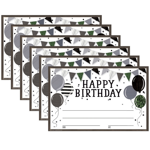 EDUCATORS RESOURCE TCR8528-6 Teacher Created Resources Awards, 8-1/2in x 5-1/2in, Modern Farmhouse Happy Birthday, 30 Per Pack, Set Of 6 Packs EDUCATORS RESOURCE TCR8528-6 Teacher Created Resources Awards, 8-1/2in x 5-1/2in, Modern Farmhouse Happy Birthday, 30 Per Pack, Set Of 6 Packs
