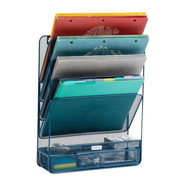 EMS MIND READER LLC MAGROUND-TUR Mind Reader 4-Tier Wall Mount Vertical File Storage With Drawer, 16-1/2inH x 4inW x 12-1/2inD, Turquoise