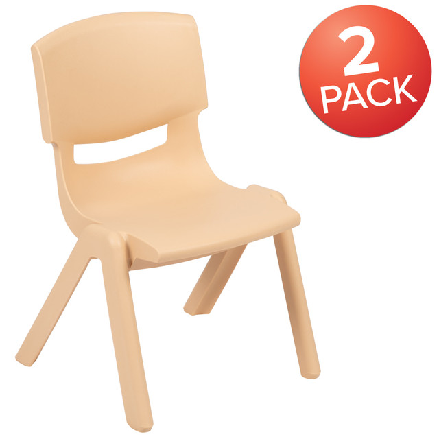 FLASH FURNITURE 2YUYCX002NAT  Plastic Stackable School Chairs With 12in Seat Height, Natural, Set Of 2 Chairs