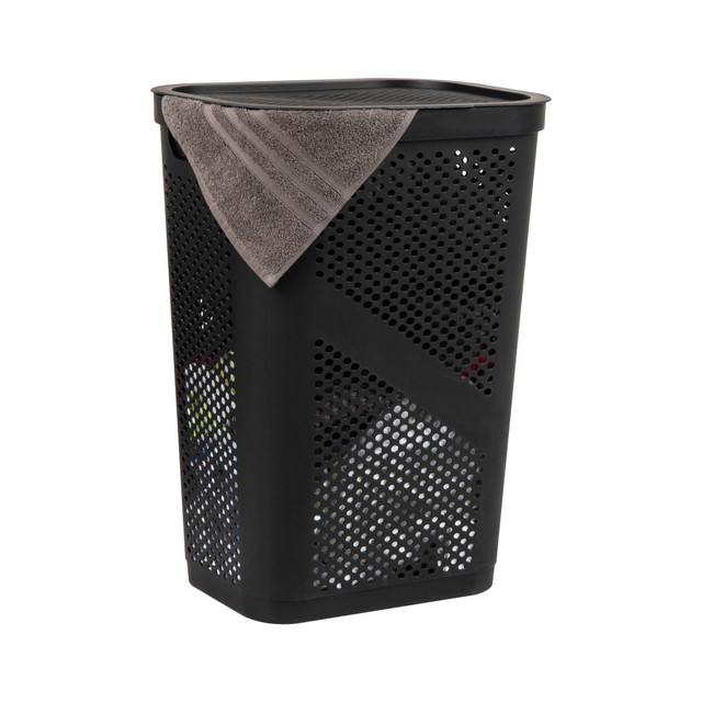 EMS MIND READER LLC HBIN60-BLK Mind Reader 60L Laundry Hamper Clothes Basket with Lid, 23-1/2inH x 13-3/4inW x 17-1/4inL, Black