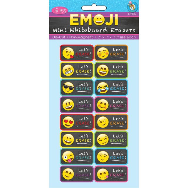 ASHLEY PRODUCTIONS, INC. ASH78014 Ashley Productions Non-Magnetic Mini Whiteboard Erasers, 1-1/2in x 2in, Emoji, Pack Of 16 Erasers ASHLEY PRODUCTIONS, INC. ASH78014 Ashley Productions Non-Magnetic Mini Whiteboard Erasers, 1-1/2in x 2in, Emoji, Pack Of 16 Erasers