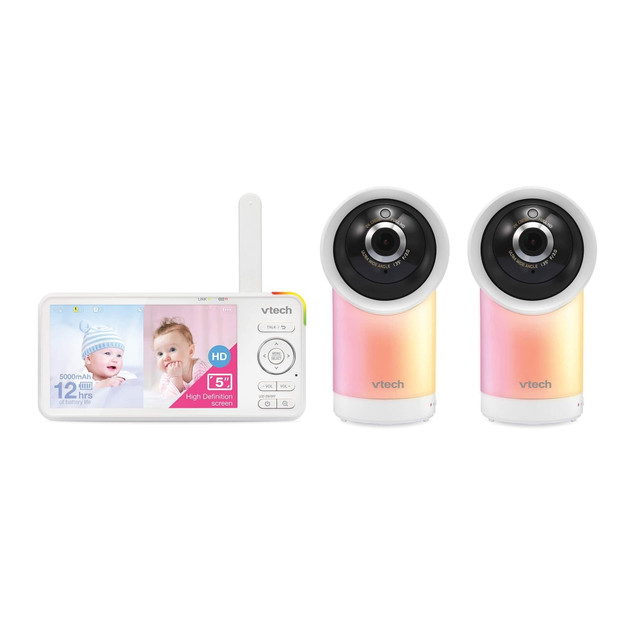 VTECH HOLDINGS LTD RM5766-2HD VTech Smart Wi-Fi 1080p 2-Camera 360 deg.-Pan-And-Tilt Video Baby Monitor System With 5in Display, Night-Light And Remote Access, 3.03inH x 6.22inW x 0.094inD, White VTECH HOLDINGS LTD RM5766-2HD VTech Smart Wi-Fi 1080p 2-Camera 360 deg.-Pan-And-Tilt Video Baby Monitor System With 5in Display, Night-Light And Remote Access, 3.03inH x 6.22inW x 0.094inD, White