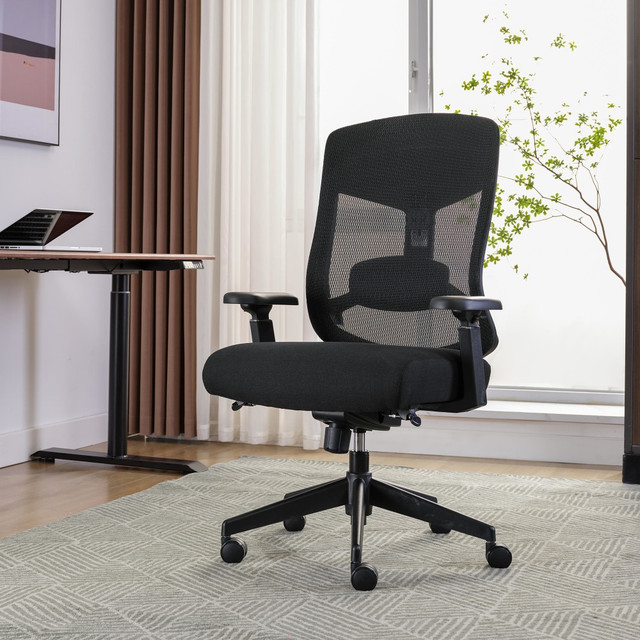 Introducing the Serta Commercial Eco-2000 Big & Tall Mesh Chair, which is designed for just about everyone. This Serta chair features a breathable, high back made of mesh that keeps you cool, while its height-adjustable lumbar zone and armrests provide personalized ergonomic support. Made for lasting comfort the entire workday, the molded-foam seat features a layer of gel memory foam. A multi-position knee-tilt seat plate pairs with a waterfall seat edge to reduce rear knee pressure, promoting healthy circulation. Seat-side fingertip controls make adjusting the seat height and tilt lockout a breeze. Easily navigate your workspace with the 5-star nylon base and quiet, 360 deg. swivel dual-wheel casters. This high-back office chair"s heavy-duty construction supports users up to 400 lb.  Breathable high-back mesh back.  Height-adjustable lumbar support.  Padded 3D armrests.  Comfortable, molded-foam seat with a gel memory foam layer.  Waterfall edge seat upholstered with stain & water-resistant fabric.  Seat-side fingertip controls for seat height & tilt lockout.  Multi-position Knee-Tilt seat plate with under-seat tilt tension adjustment knob.  5-star nylon base with 360 deg. swivel dual-wheel mobility casters.  Heavy-duty construction supports users up to 400 lb.  Easy to assemble with no extra tools required.  Backed by the manufacturers 10-year limited warranty.  GREENGUARD certified - certified for low chemical emissions: UL.COM/GG - UL 2818. Ranked in two tiers: Certified and Gold.  Forest Stewardship Council (FSC) certified - made from wood/paper that comes from forests managed to rigorous environmental and social standards, supported by the worlds leading conservation organizations.  Tested to meet ANSI/BIFMA Performance Standards - Manufacturer testing has been conducted on this product to meet specific performance requirements and safety standards set forth by the American National Standards Institute (ANSI) and the Business and Institutional Furniture Manufacturers.  Leadership forestry - from forests or sourcing programs that meet specific environmental standards, helping you support practices that better protect forests and the environment.  Less harsh chemicals - made with fewer harsh chemicals, or safer chemicals than typical alternatives, helping  reduce your use of and exposure to substances that may be more harmful to your health and the environment.  Contains Recycled Content - See Specs for Details.