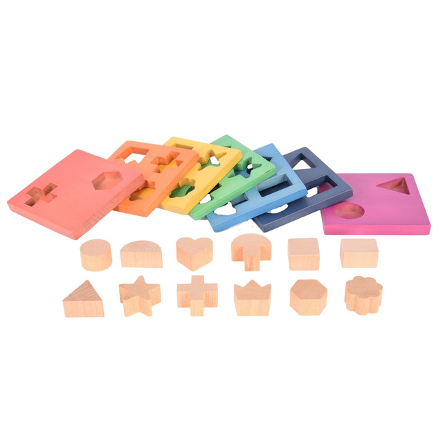 This colorful puzzle set features 7 panels and 12 hidden shapes in vibrant colors including red, orange, yellow, green, blue, indigo, and violet. Each panel includes removable shape cutouts that encourage shape and color recognition, spatial reasoning, and fine motor skills. The chunky panels and shapes are the perfect size for small hands, making this puzzle a great tool for developing concentration, critical thinking, and descriptive language. Made from beechwood, its designed for years of use at home or in the classroom.  Features 7 panels and 12 hidden shapes in 7 colors (red, orange, yellow, green, blue, indigo, violet)  Includes shapes like cross, hexagon, crown, flower, semicircle, star, mushroom, heart, square, rectangle, circle, and triangle  Each panel has removable shape cutouts for matching fun  Chunky panels and shapes are easy for small hands to manipulate  Perfect for color and shape recognition, spatial reasoning, and fine motor skill development  Made from high-quality beechwood for long-lasting durability  Great for encouraging concentration, critical thinking, and descriptive language  Ideal for children aged 12 months and up