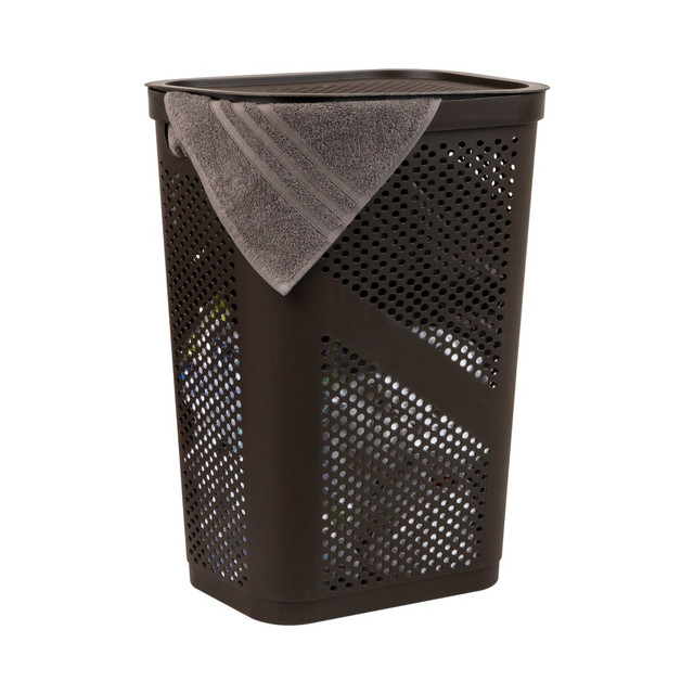 EMS MIND READER LLC HBIN60-BRN Mind Reader 60L Laundry Hamper Clothes Basket with Lid, 23-1/2inH x 13-3/4inW x 17-1/4inL, Brown