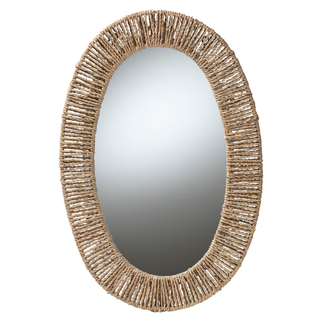 WHOLESALE INTERIORS, INC. 2721-13464 bali & pari Elwyn Modern Bohemian Oval Accent Wall Mirror, 23-5/8inH x 15-3/4inW x 1-1/4inD, Natural Brown WHOLESALE INTERIORS, INC. 2721-13464 bali & pari Elwyn Modern Bohemian Oval Accent Wall Mirror, 23-5/8inH x 15-3/4inW x 1-1/4inD, Natural Brown