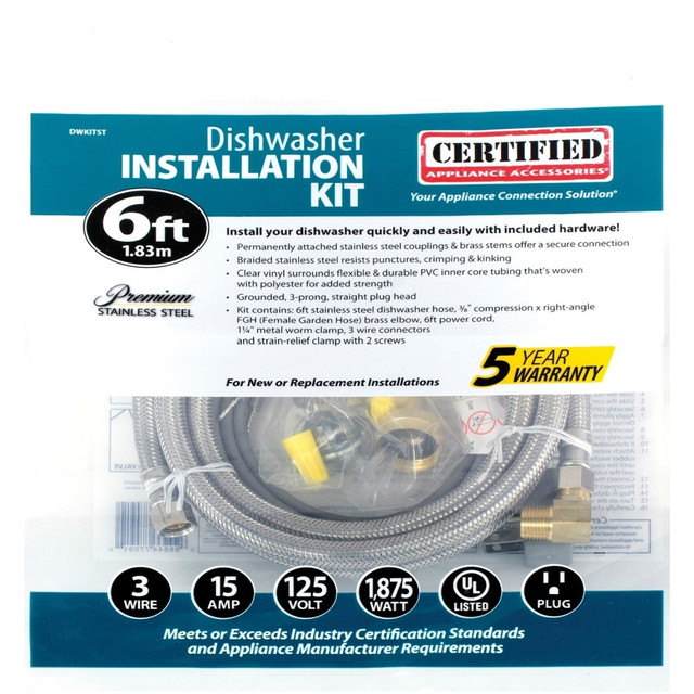 SELA PRODUCTS, LLC DWKITST Certified Appliance Accessories Dishwasher Installation Kit with Straight Plug Head - Metal, Stainless Steel, Brass - Yellow, Multi SELA PRODUCTS, LLC DWKITST Certified Appliance Accessories Dishwasher Installation Kit with Straight Plug Head - Metal, Stainless Steel, Brass - Yellow, Multi