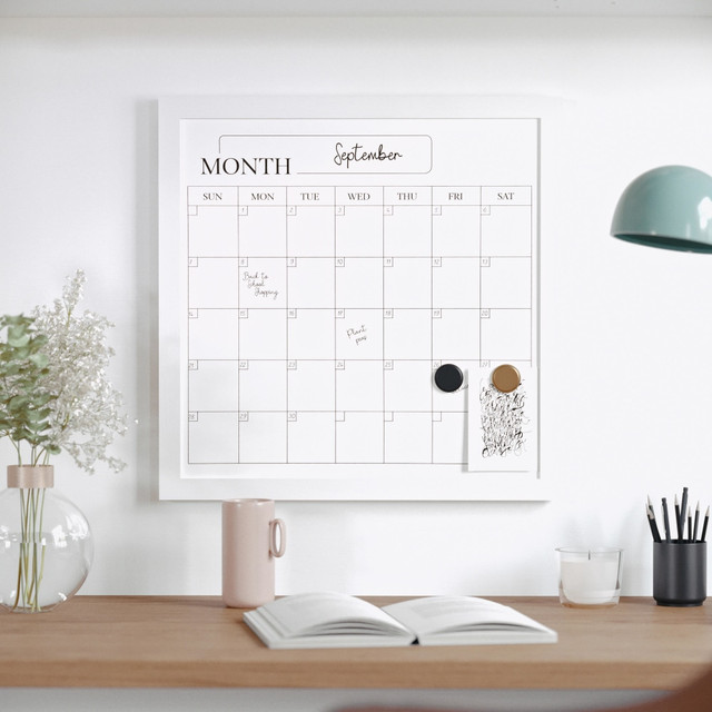 FLASH FURNITURE BRPMMWP4545WT Martha Stewart Everette Magnetic Monthly Calendar Dry-Erase Board, 18in x 18in, White Wood Grain FLASH FURNITURE BRPMMWP4545WT Martha Stewart Everette Magnetic Monthly Calendar Dry-Erase Board, 18in x 18in, White Wood Grain