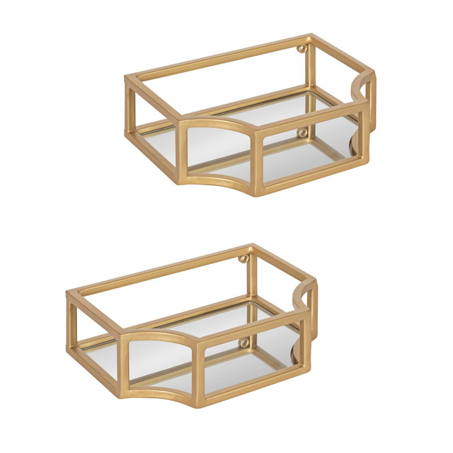 UNIEK INC. 219653 Kate And Laurel Ciel Wall Shelves, 2-1/2inH x 8inW x 6inD, Gold, Set Of 2 Shelves UNIEK INC. 219653 Kate And Laurel Ciel Wall Shelves, 2-1/2inH x 8inW x 6inD, Gold, Set Of 2 Shelves