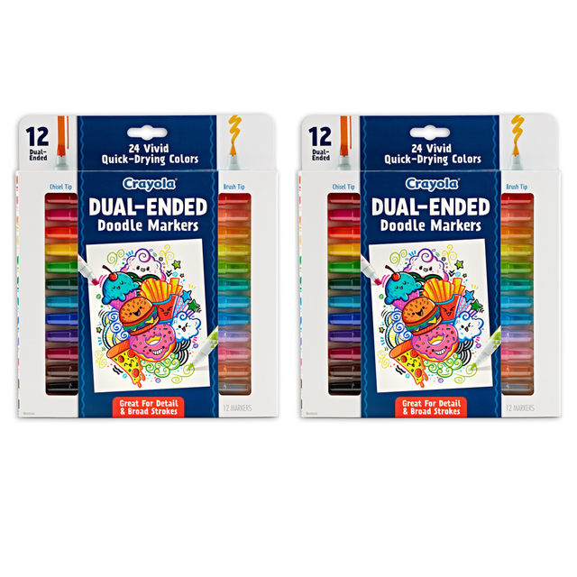 EDUCATORS RESOURCE BIN588314-2 Crayola Doodle & Draw Doodle Markers, 24 Markers, Dual-Ended, Assorted Colors, 12 Markers Per Pack, Set Of 2 Packs EDUCATORS RESOURCE BIN588314-2 Crayola Doodle & Draw Doodle Markers, 24 Markers, Dual-Ended, Assorted Colors, 12 Markers Per Pack, Set Of 2 Packs
