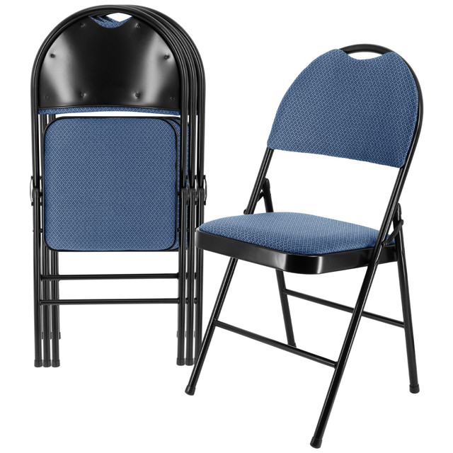 MEGAGOODS, INC. 995120390M Elama Metal Folding Chairs With Padded Seats, Dark Blue/Black, Pack Of 4 Chairs