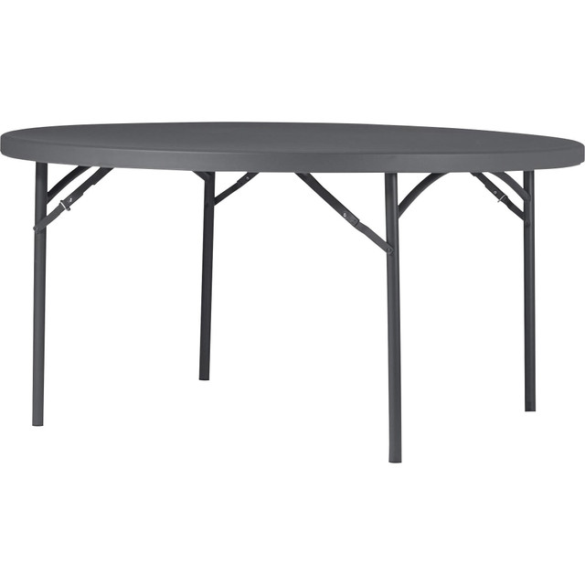 DOREL USA, INC. 60535SGY1E Dorel Zown Commercial Round Blow Mold Fold Table - Round Top - 4 Legs - 750 lb Capacity - 60in Table Top Diameter - 29.20in Height - Gray - High-density Polyethylene (HDPE), Resin - 1 Each