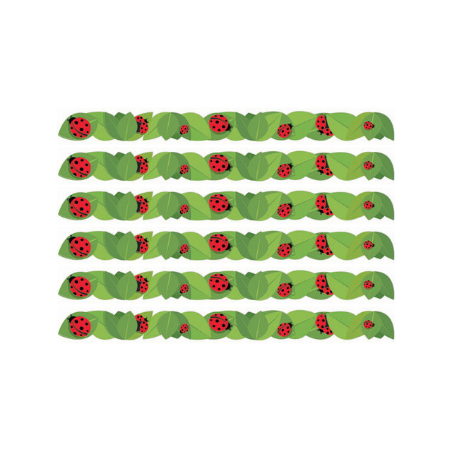 Add a decorative touch almost anywhere with the Eureka Extra Wide Deco Trim Packs. These extra wide acid-free paper strips can be used as borders on bulletin boards, doors and more.  Made of acid-free paper.  Extra wide design.  Helps liven up your classroom, bulletin boards and more.  Each ladybugs pack includes 12 strips, each measuring 3-1/4in x 37in for a total of 37ft.