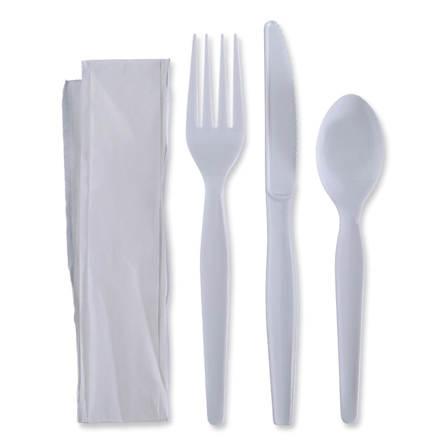 LAGASSE, INC. BWKFKTNHWPSWH Boardwalk 4-Piece Cutlery Kits, Fork/Knife/Napkin/Teaspoon, 7-1/2inL, White, Carton Of 250 Kits LAGASSE, INC. BWKFKTNHWPSWH Boardwalk 4-Piece Cutlery Kits, Fork/Knife/Napkin/Teaspoon, 7-1/2inL, White, Carton Of 250 Kits