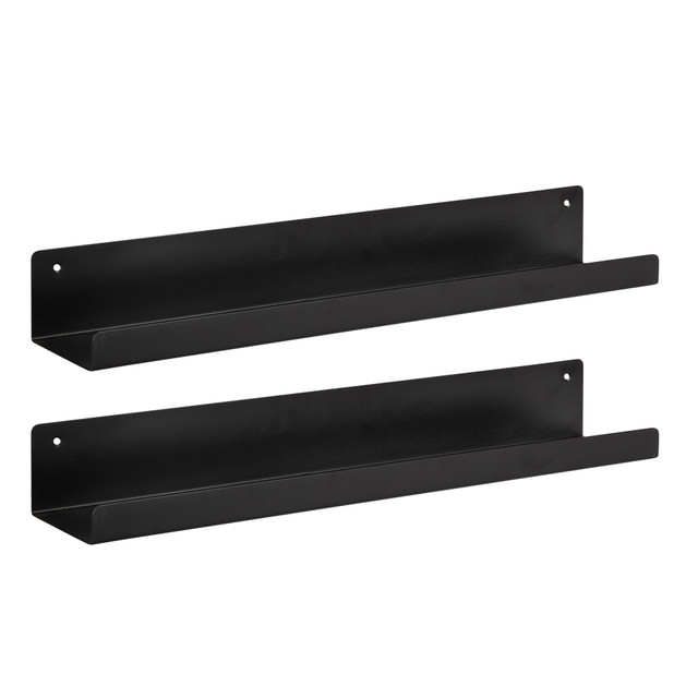 UNIEK INC. 215856 Kate and Laurel Mezzo Modern Metal Ledge Wall Shelves, 3inH x 23-3/4inW x 4-1/4inD, Black, Set Of 2 Shelves