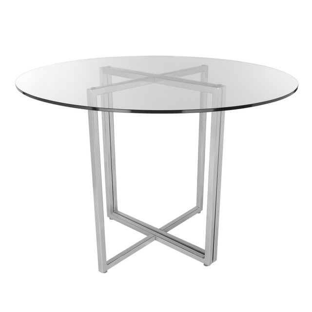 EURO STYLE, INC. 81136SS-KIT Eurostyle Legend Round Dining Table, 30inH x 36inW x 36inD, Brushed Silver/Clear EURO STYLE, INC. 81136SS-KIT Eurostyle Legend Round Dining Table, 30inH x 36inW x 36inD, Brushed Silver/Clear