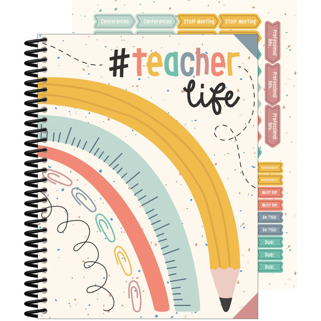 Plan out each week and month of the school year with the Carson Dellosa Education Teacher Planner. Using the helpful checklists, you can record your students grades, attendance, homework completion, and more.  Helps teachers stay organized during the academic year.  Designed with 12 monthly planning areas, 40 weekly planning spreads, checklists, and more.  Informational section lets you record substitute information, log communication, store contact information, and create a year-long plan.  Spiral binding makes it easy to flip from page to page.  Includes a sheet of stickers for organizational tabs, recording to-do lists, and adding decorative accents.