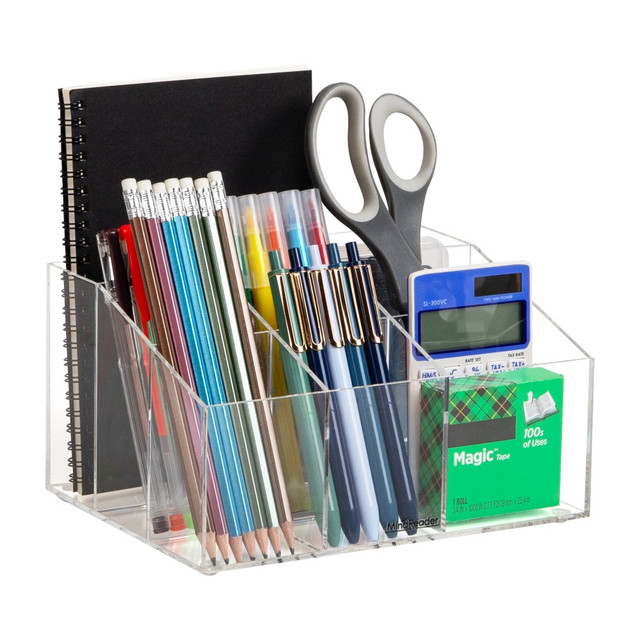 EMS MIND READER LLC AORG-CLR Mind Reader Acrylic 7-Compartment Desktop Organizer, 4-3/4inH  x 6-1/2inW x 8-1/2inD, Clear
