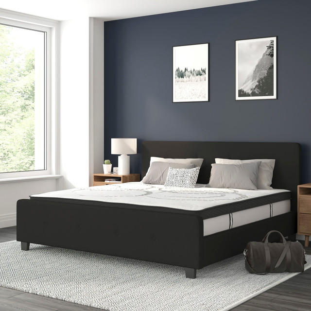 FLASH FURNITURE HGBM1024 Tribeca Tufted Upholstered Platform Bed with 10in CertiPUR-US Certified Foam and Pocket Spring Mattress, King, 40inH x 78-1/4inW x 85-1/4inL, Black FLASH FURNITURE HGBM1024 Tribeca Tufted Upholstered Platform Bed with 10in CertiPUR-US Certified Foam and Pocket Spring Mattress, King, 40inH x 78-1/4inW x 85-1/4inL, Black