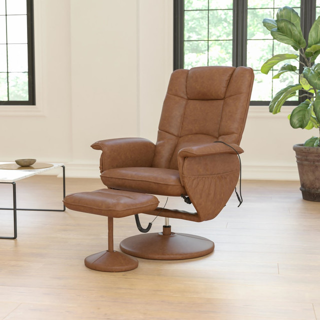FLASH FURNITURE BT753PMASSGECGN Massaging Multi-Position Recliner And Ottoman With Wrapped Base, Brown FLASH FURNITURE BT753PMASSGECGN Massaging Multi-Position Recliner And Ottoman With Wrapped Base, Brown