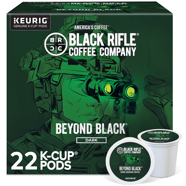 BLACK RIFLE COFFEE COMPANY 5000384043 Keurig Black Rifle Coffee Company K-Cup Pods, Beyond Black, Dark Roast, Pack Of 22 Pods BLACK RIFLE COFFEE COMPANY 5000384043 Keurig Black Rifle Coffee Company K-Cup Pods, Beyond Black, Dark Roast, Pack Of 22 Pods