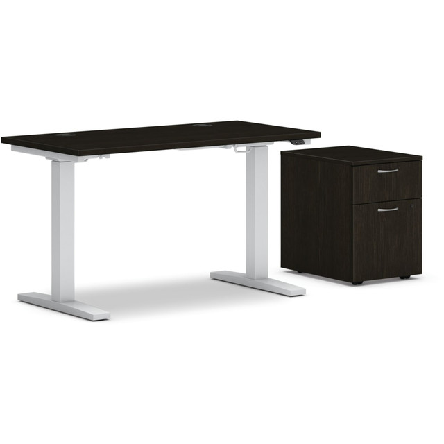 HON HONW4824HATBFJA  Mod 48inW Height-Adjustable Writing Desk With Mobile Storage, Java Oak/Silver