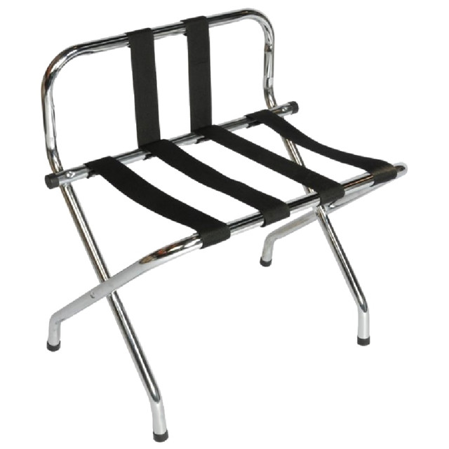 CENTRAL SPECIALTIES CO. S1055B-C-BL CSL High Back Metal Luggage Racks with Back Webbing, 26inH x 24inW x 16inD, Zinc/Black, Pack Of 6 Racks CENTRAL SPECIALTIES CO. S1055B-C-BL CSL High Back Metal Luggage Racks with Back Webbing, 26inH x 24inW x 16inD, Zinc/Black, Pack Of 6 Racks
